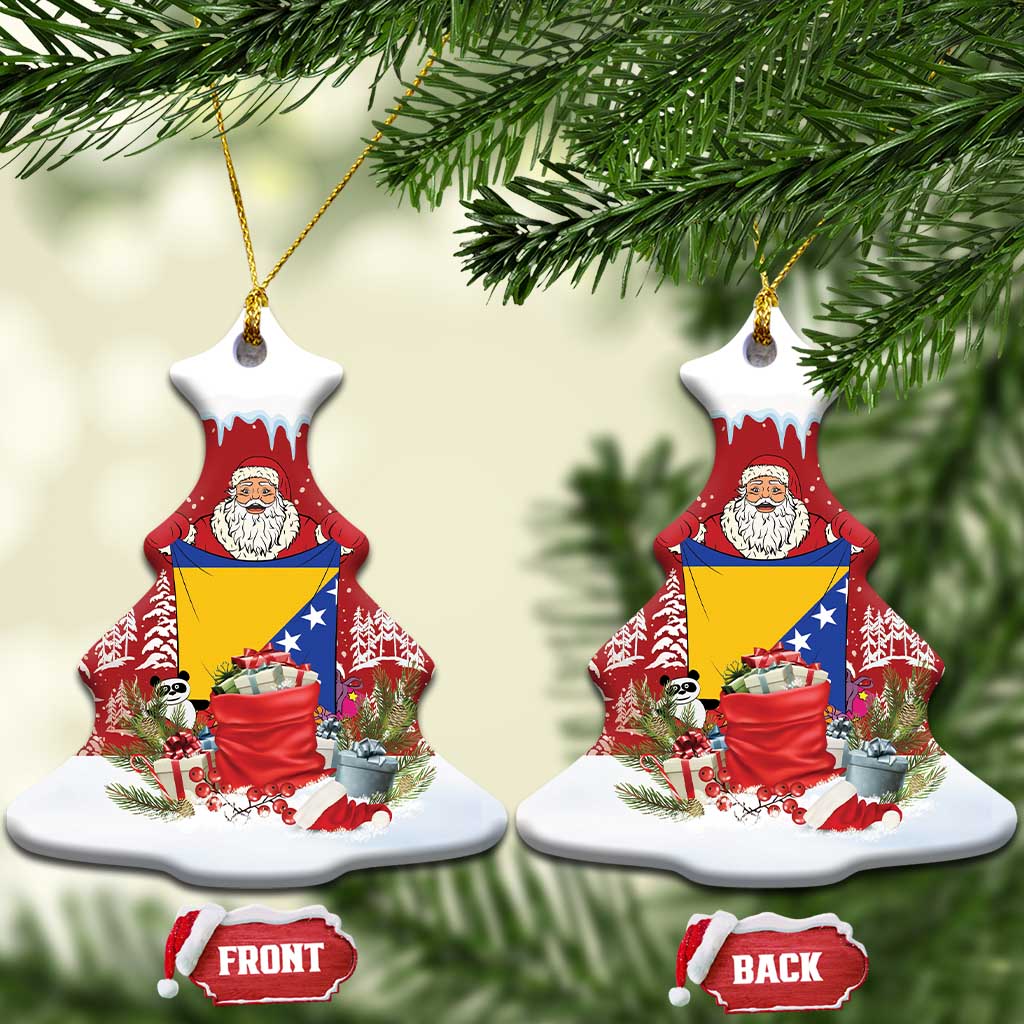 Bosnia and Herzegovina Christmas Ceramic Ornament Santa With National Flag - Wonder Print Shop