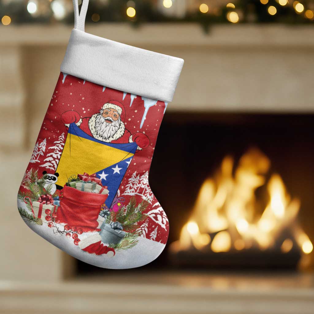 Bosnia and Herzegovina Christmas Stocking Santa With National Flag - Wonder Print Shop