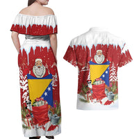 Bosnia and Herzegovina Christmas Couples Matching Off Shoulder Maxi Dress and Hawaiian Shirt Santa With National Flag - Wonder Print Shop