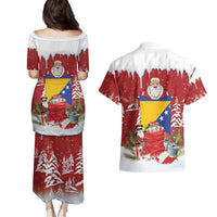 Bosnia and Herzegovina Christmas Couples Matching Puletasi and Hawaiian Shirt Santa With National Flag - Wonder Print Shop