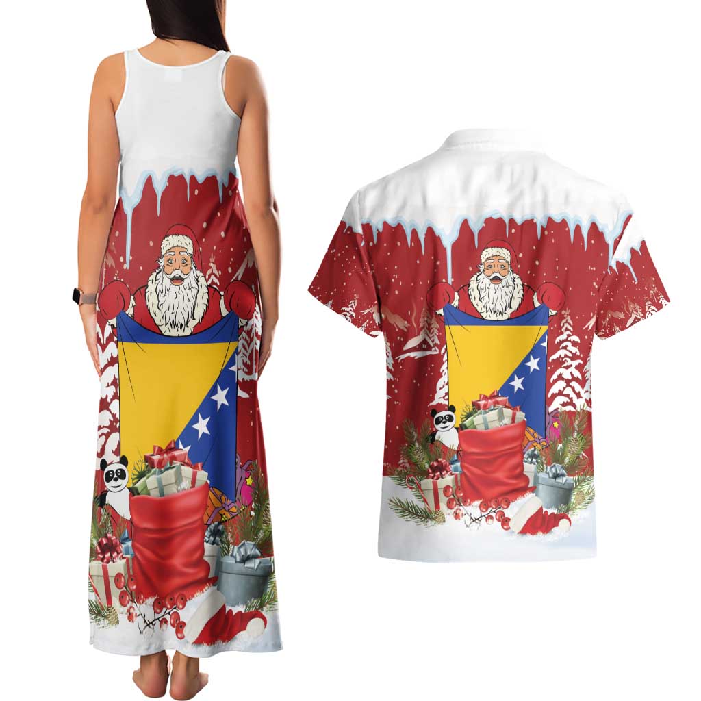 Bosnia and Herzegovina Christmas Couples Matching Tank Maxi Dress and Hawaiian Shirt Santa With National Flag - Wonder Print Shop