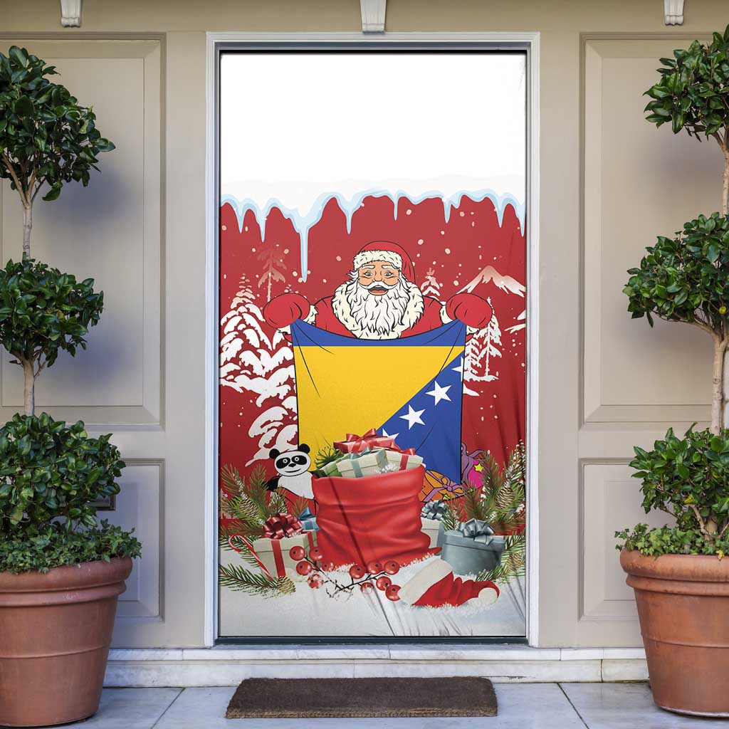 Bosnia and Herzegovina Christmas Door Cover Santa With National Flag - Wonder Print Shop