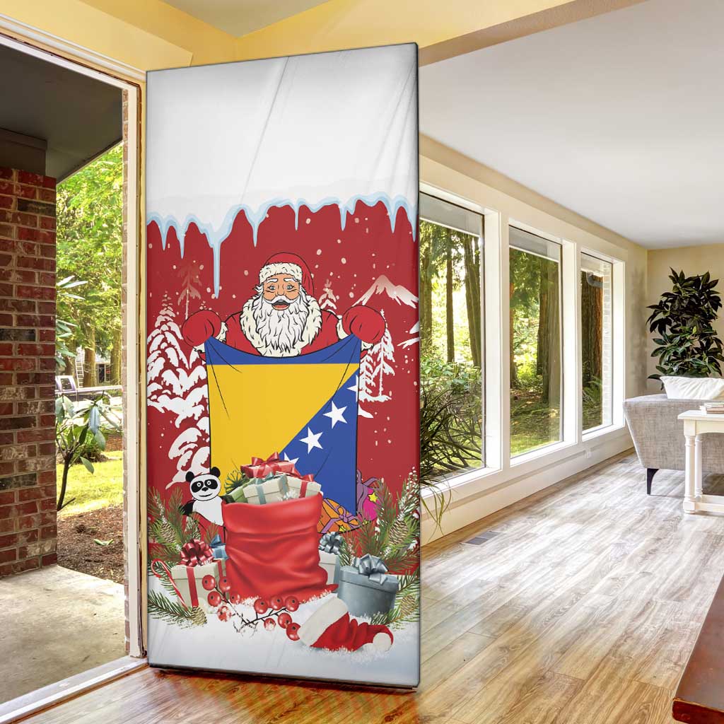 Bosnia and Herzegovina Christmas Door Cover Santa With National Flag - Wonder Print Shop