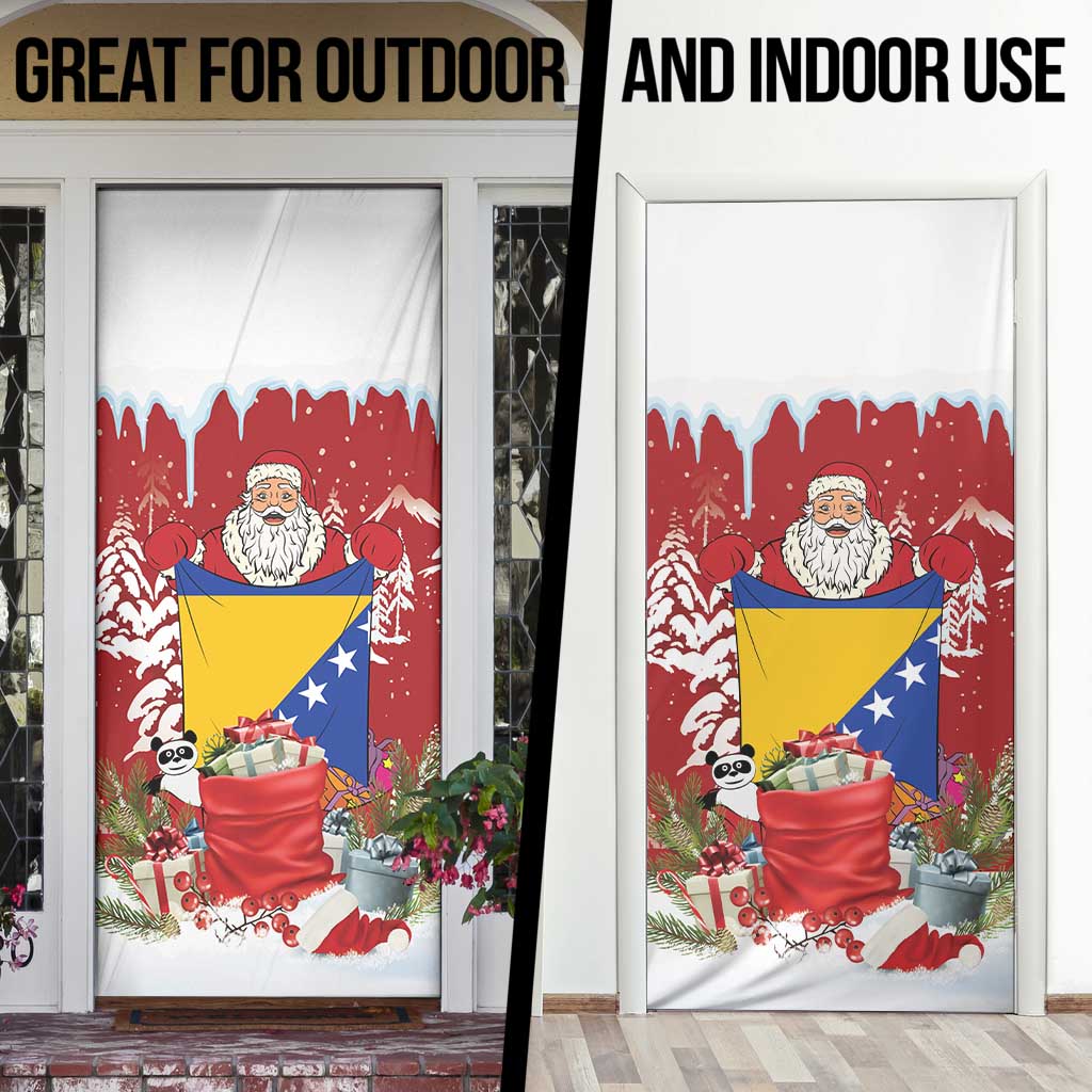 Bosnia and Herzegovina Christmas Door Cover Santa With National Flag - Wonder Print Shop