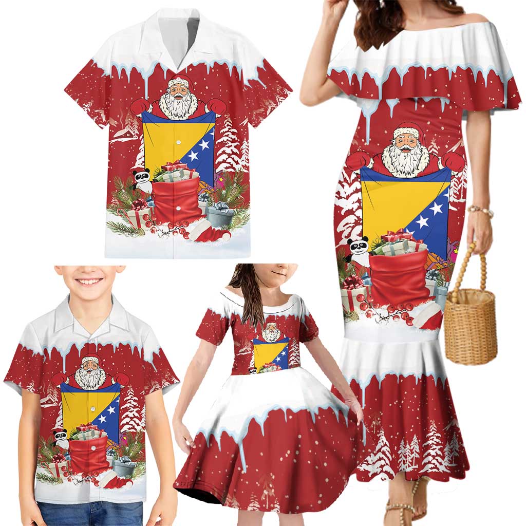 Bosnia and Herzegovina Christmas Family Matching Mermaid Dress and Hawaiian Shirt Santa With National Flag - Wonder Print Shop