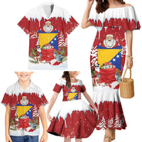 Bosnia and Herzegovina Christmas Family Matching Mermaid Dress and Hawaiian Shirt Santa With National Flag - Wonder Print Shop