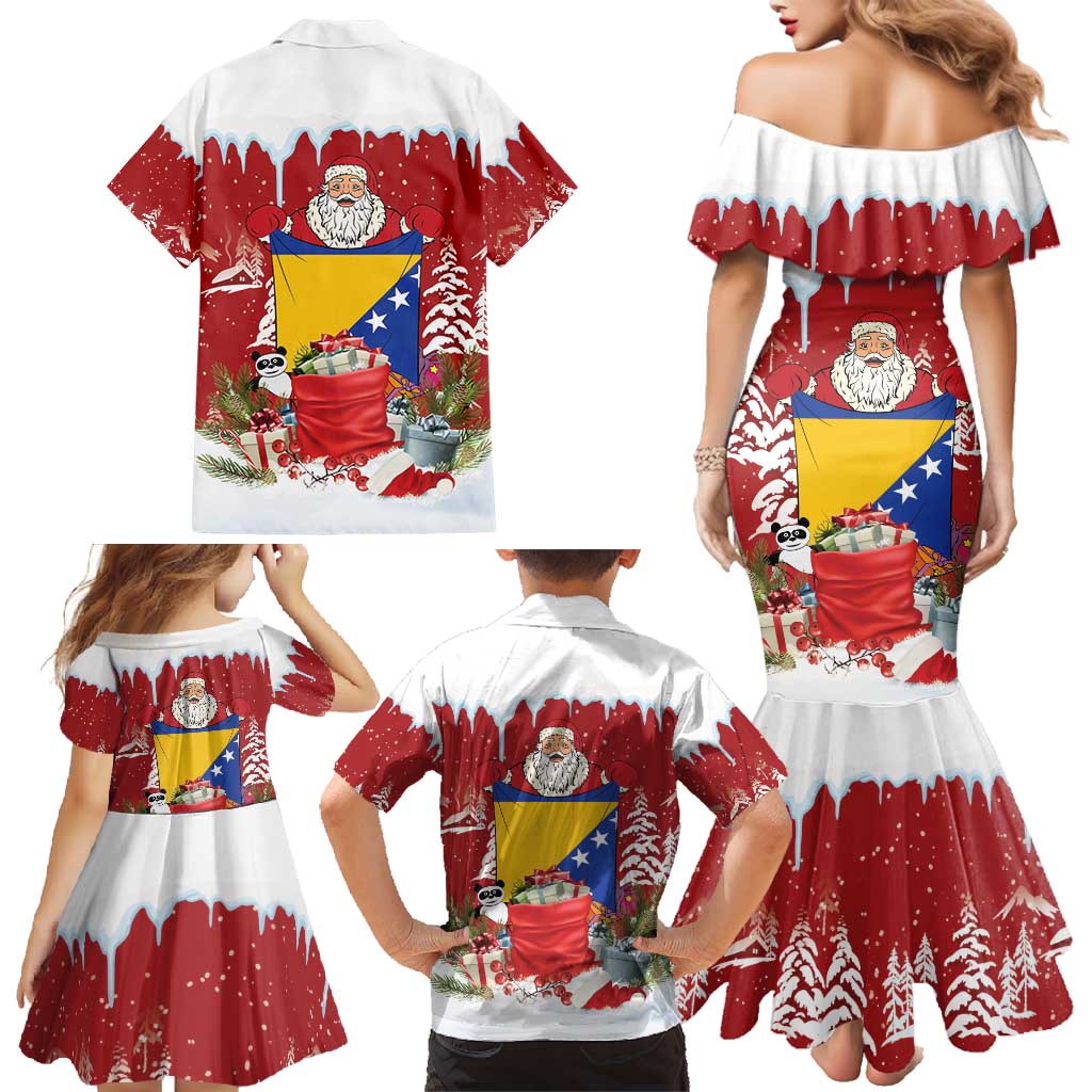 Bosnia and Herzegovina Christmas Family Matching Mermaid Dress and Hawaiian Shirt Santa With National Flag - Wonder Print Shop