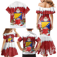 Bosnia and Herzegovina Christmas Family Matching Mermaid Dress and Hawaiian Shirt Santa With National Flag - Wonder Print Shop