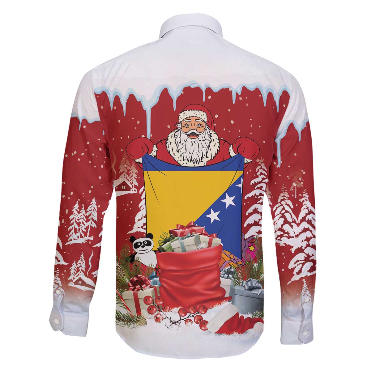 Bosnia and Herzegovina Christmas Family Matching Off The Shoulder Long Sleeve Dress and Hawaiian Shirt Santa With National Flag - Wonder Print Shop
