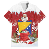 Bosnia and Herzegovina Christmas Family Matching Off Shoulder Short Dress and Hawaiian Shirt Santa With National Flag - Wonder Print Shop