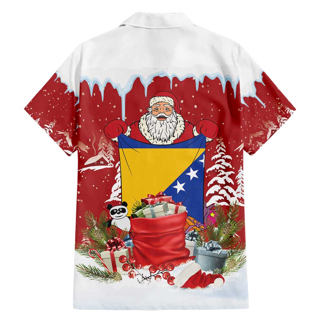 Bosnia and Herzegovina Christmas Family Matching Off Shoulder Short Dress and Hawaiian Shirt Santa With National Flag - Wonder Print Shop