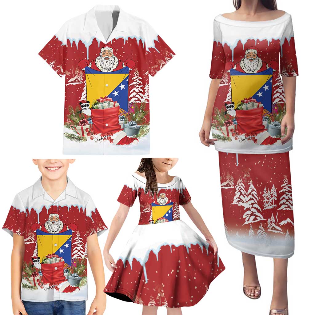 Bosnia and Herzegovina Christmas Family Matching Puletasi and Hawaiian Shirt Santa With National Flag - Wonder Print Shop