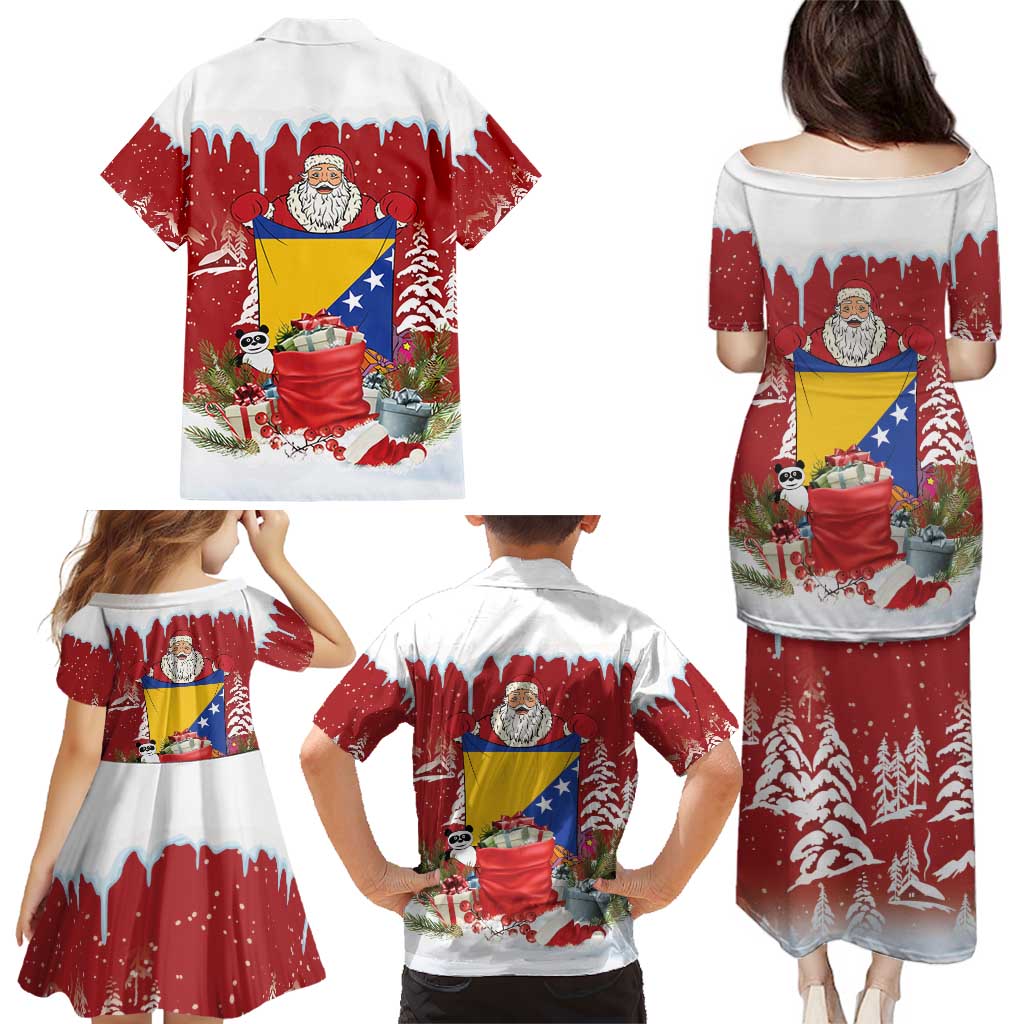 Bosnia and Herzegovina Christmas Family Matching Puletasi and Hawaiian Shirt Santa With National Flag - Wonder Print Shop