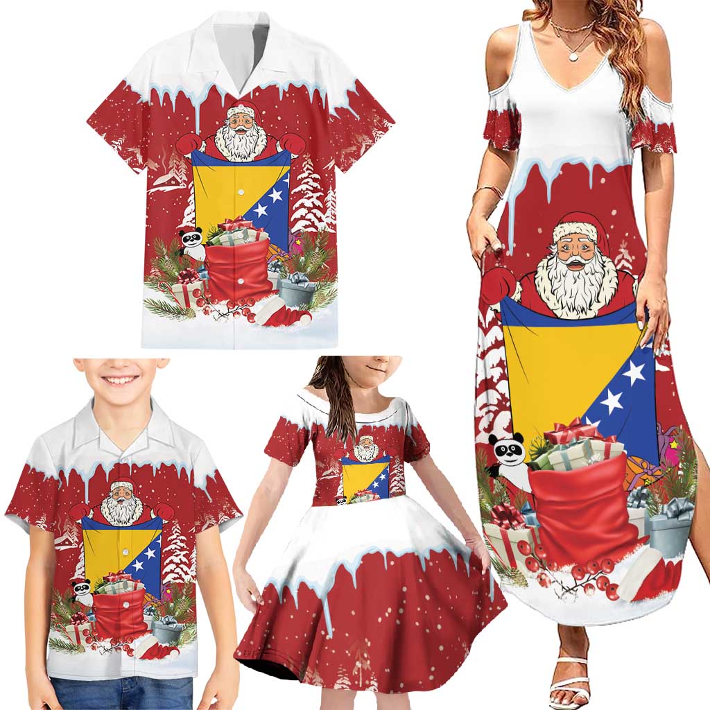 Bosnia and Herzegovina Christmas Family Matching Summer Maxi Dress and Hawaiian Shirt Santa With National Flag - Wonder Print Shop