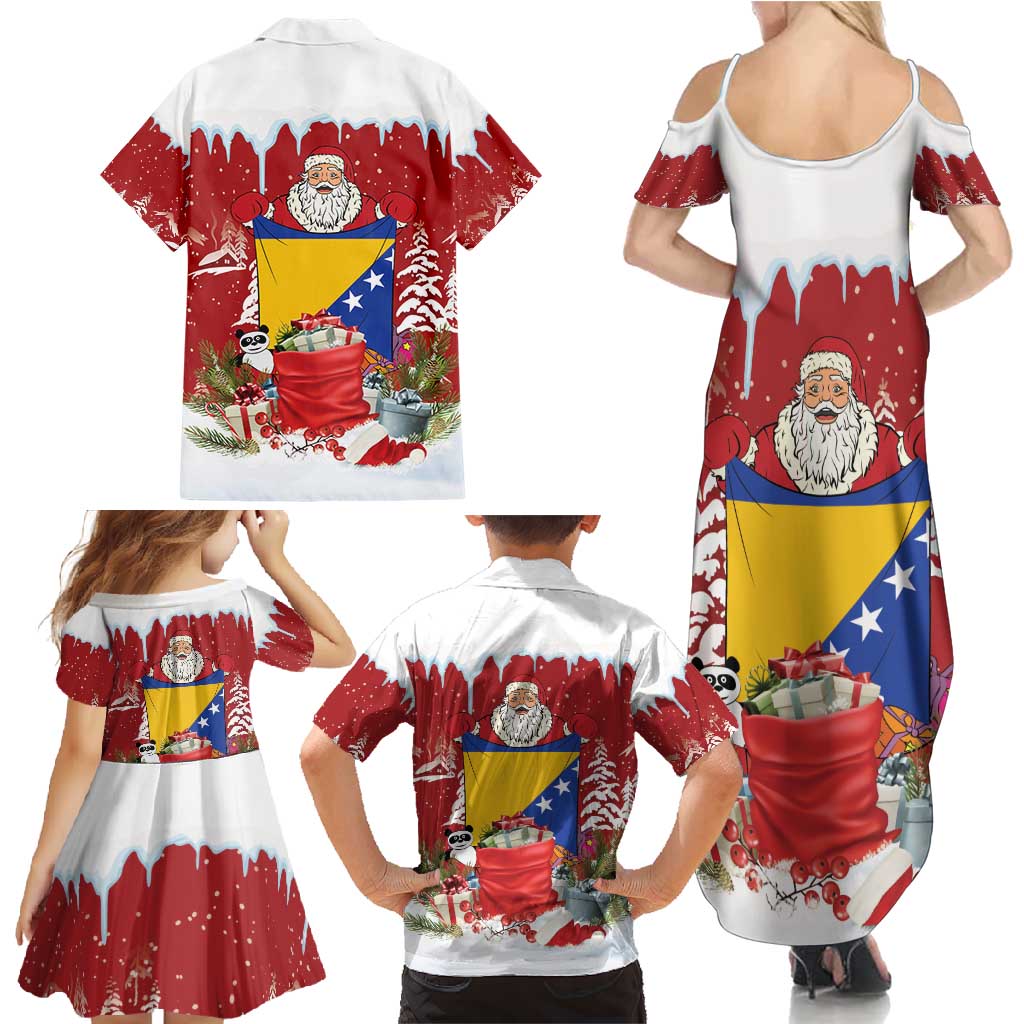 Bosnia and Herzegovina Christmas Family Matching Summer Maxi Dress and Hawaiian Shirt Santa With National Flag - Wonder Print Shop
