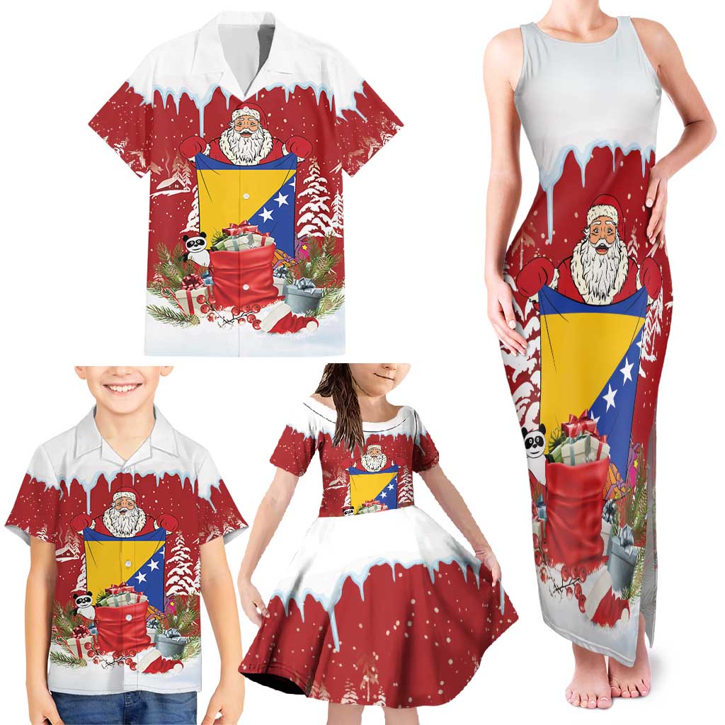 Bosnia and Herzegovina Christmas Family Matching Tank Maxi Dress and Hawaiian Shirt Santa With National Flag - Wonder Print Shop