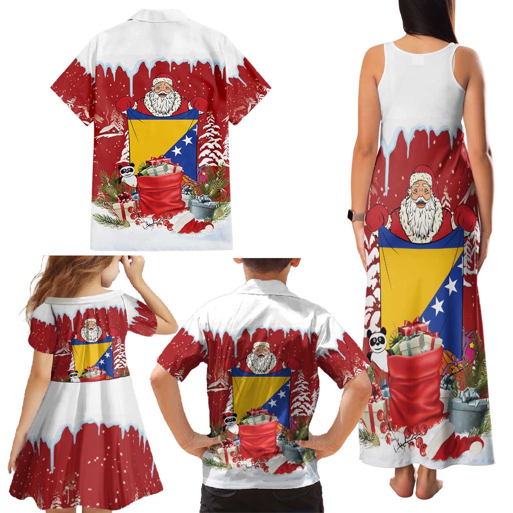 Bosnia and Herzegovina Christmas Family Matching Tank Maxi Dress and Hawaiian Shirt Santa With National Flag - Wonder Print Shop