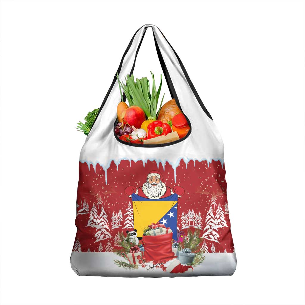 Bosnia and Herzegovina Christmas Grocery Bag Santa With National Flag - Wonder Print Shop