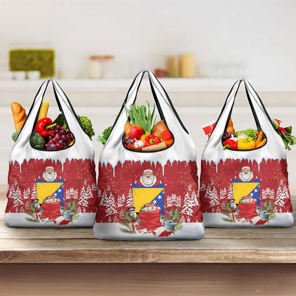 Bosnia and Herzegovina Christmas Grocery Bag Santa With National Flag - Wonder Print Shop