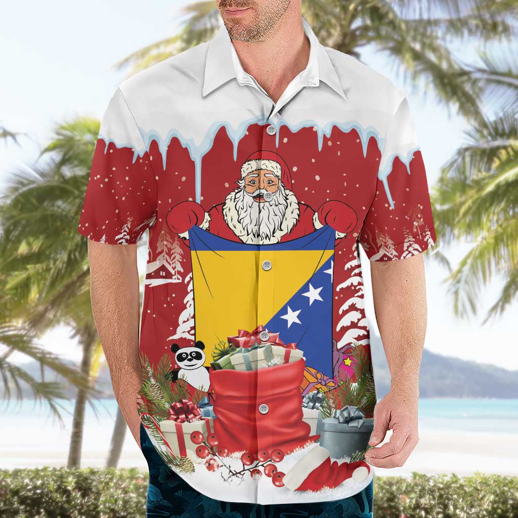 Bosnia and Herzegovina Christmas Hawaiian Shirt Santa With National Flag - Wonder Print Shop