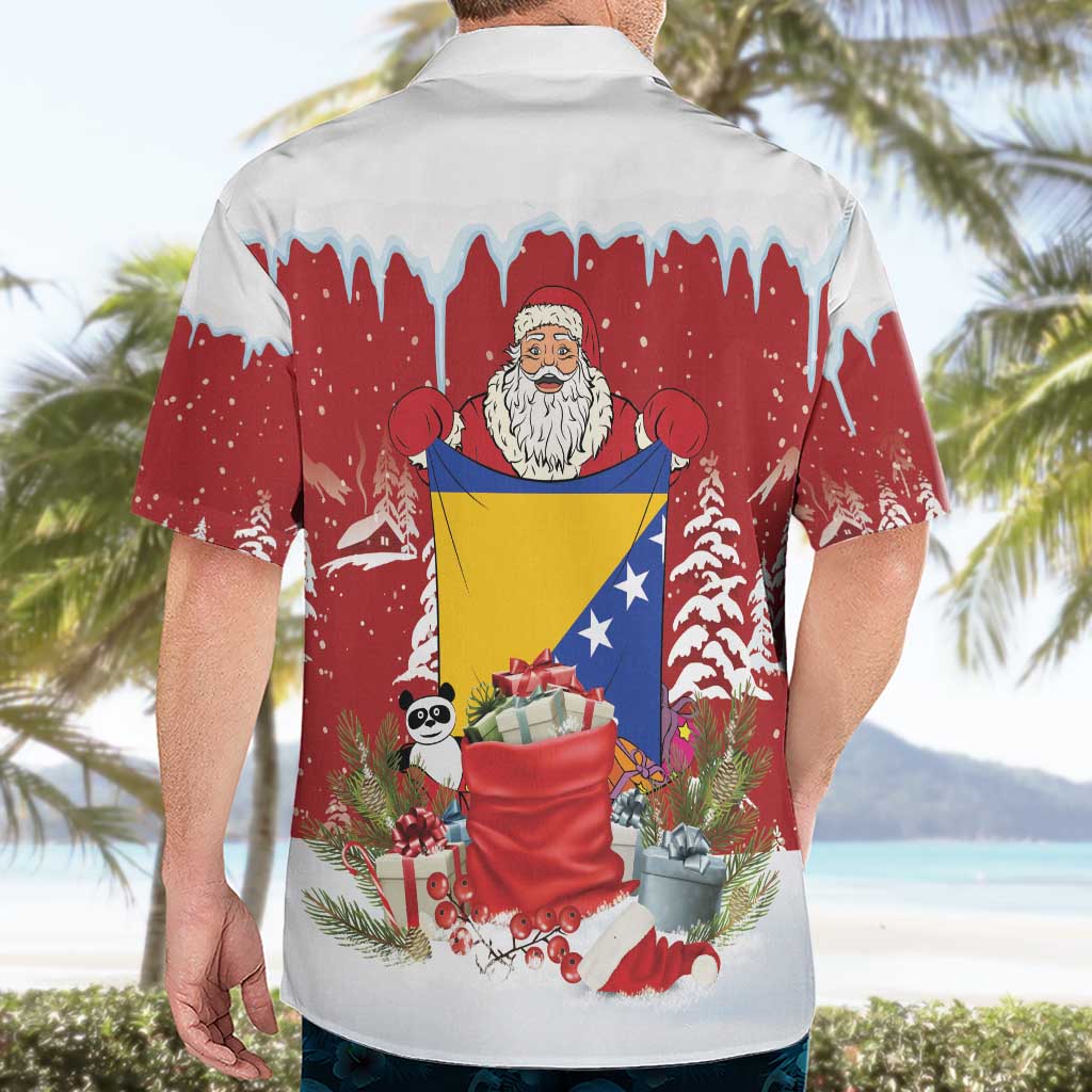 Bosnia and Herzegovina Christmas Hawaiian Shirt Santa With National Flag - Wonder Print Shop
