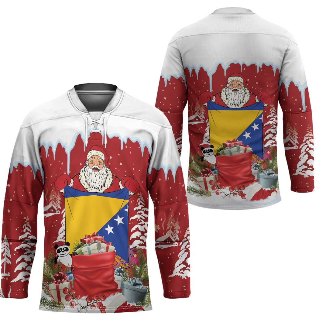 Bosnia and Herzegovina Christmas Hockey Jersey Santa With National Flag - Wonder Print Shop