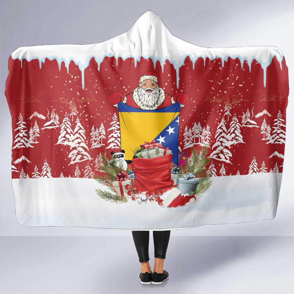 Bosnia and Herzegovina Christmas Hooded Blanket Santa With National Flag - Wonder Print Shop