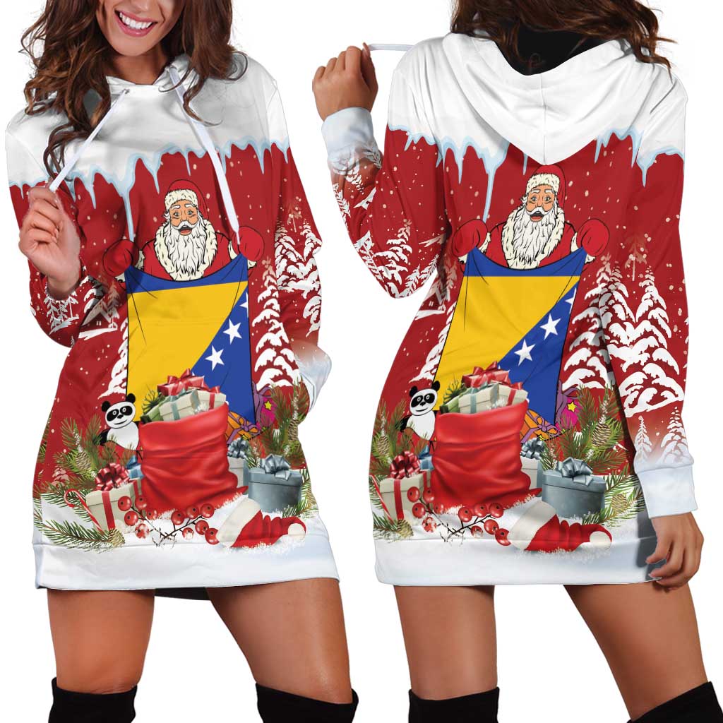 Bosnia and Herzegovina Christmas Hoodie Dress Santa With National Flag - Wonder Print Shop
