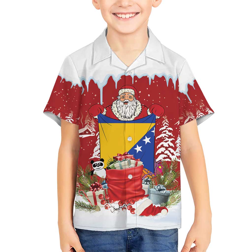 Bosnia and Herzegovina Christmas Kid Hawaiian Shirt Santa With National Flag - Wonder Print Shop