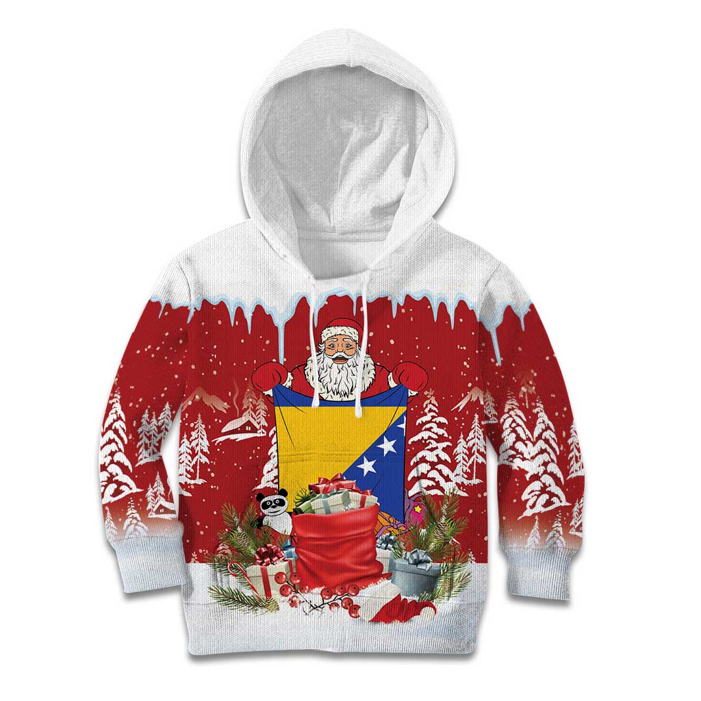Bosnia and Herzegovina Christmas Kid Hoodie Santa With National Flag - Wonder Print Shop