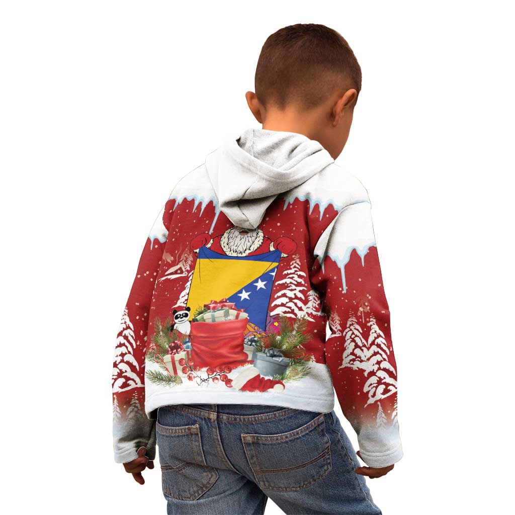 Bosnia and Herzegovina Christmas Kid Hoodie Santa With National Flag - Wonder Print Shop