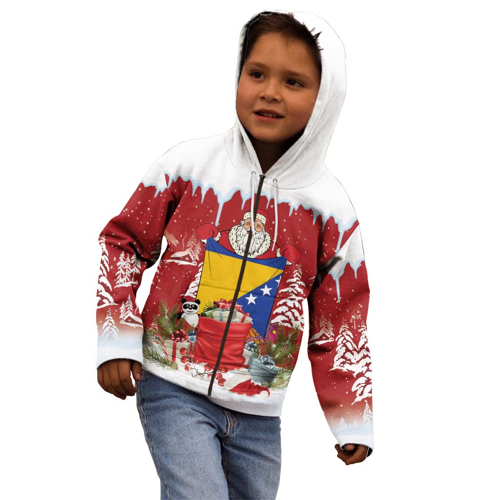 Bosnia and Herzegovina Christmas Kid Hoodie Santa With National Flag - Wonder Print Shop