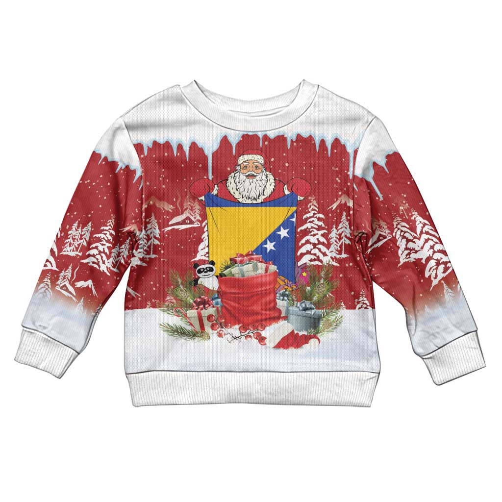 Bosnia and Herzegovina Christmas Kid Ugly Christmas Sweater Santa With National Flag - Wonder Print Shop