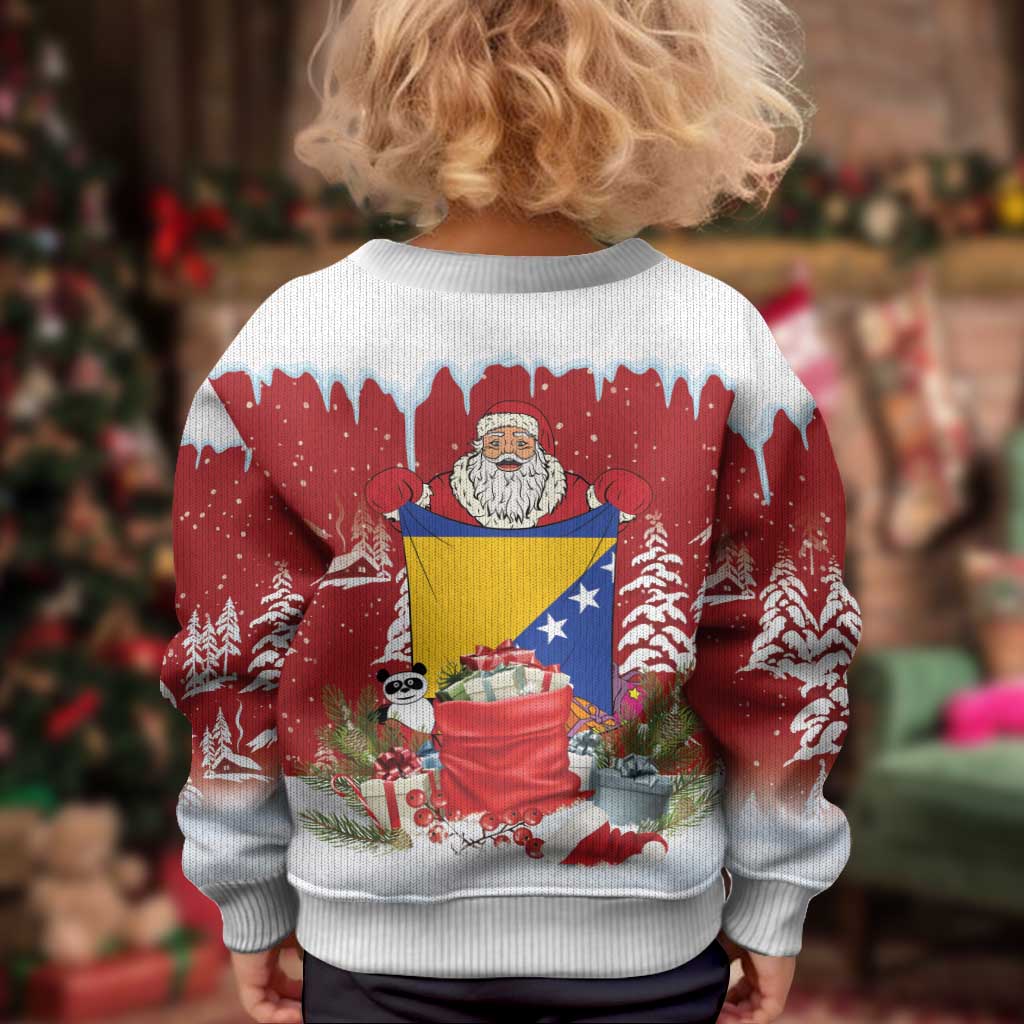Bosnia and Herzegovina Christmas Kid Ugly Christmas Sweater Santa With National Flag - Wonder Print Shop