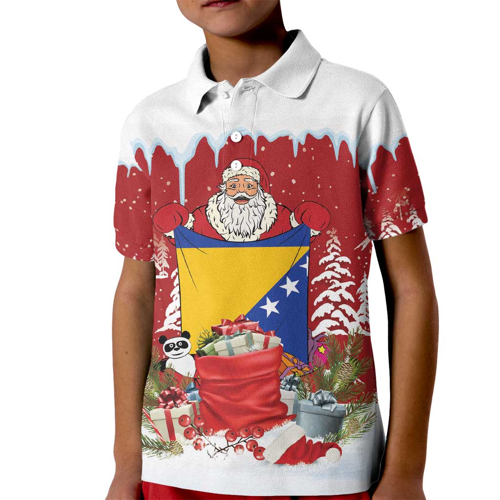 Bosnia and Herzegovina Christmas Kid Polo Shirt Santa With National Flag - Wonder Print Shop
