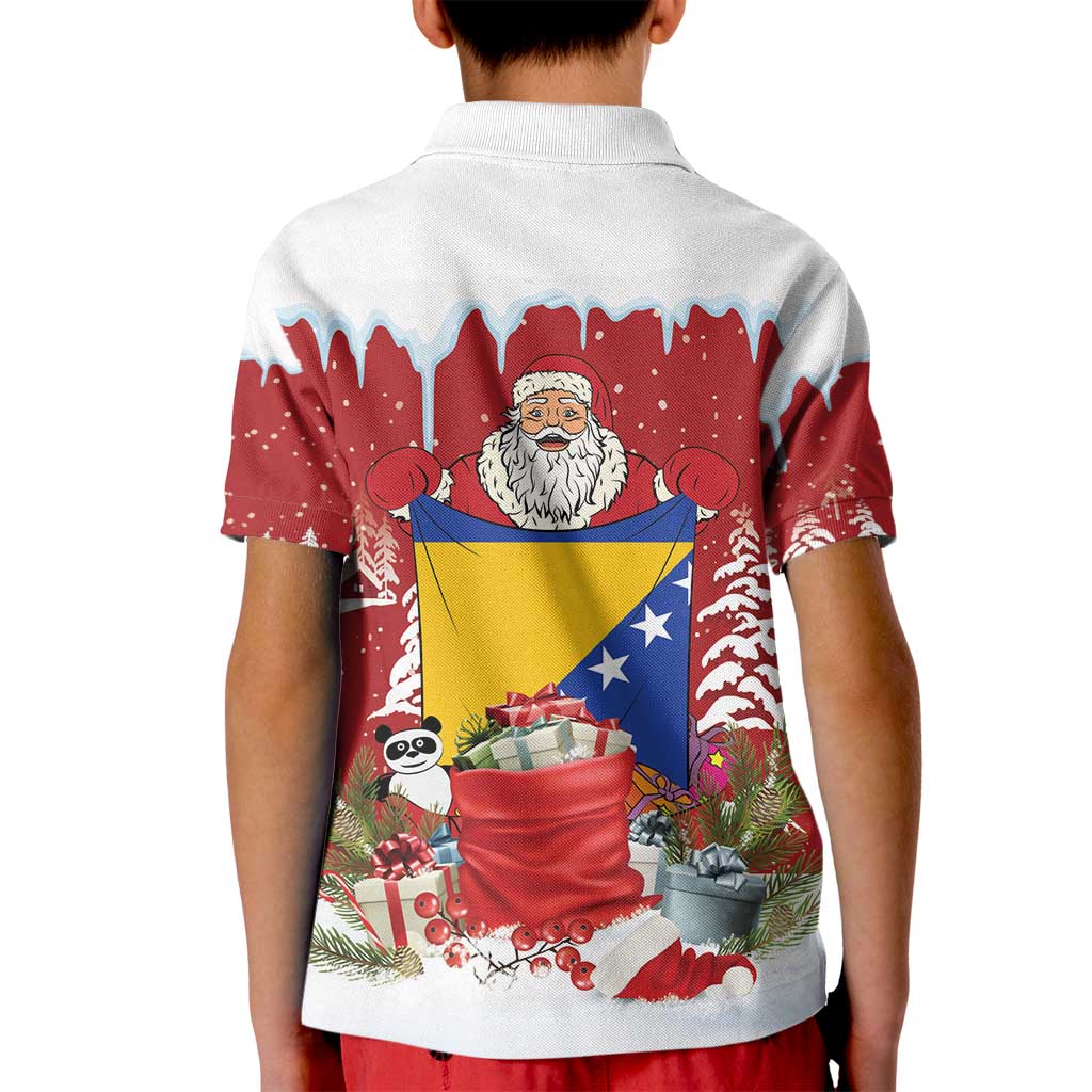 Bosnia and Herzegovina Christmas Kid Polo Shirt Santa With National Flag - Wonder Print Shop