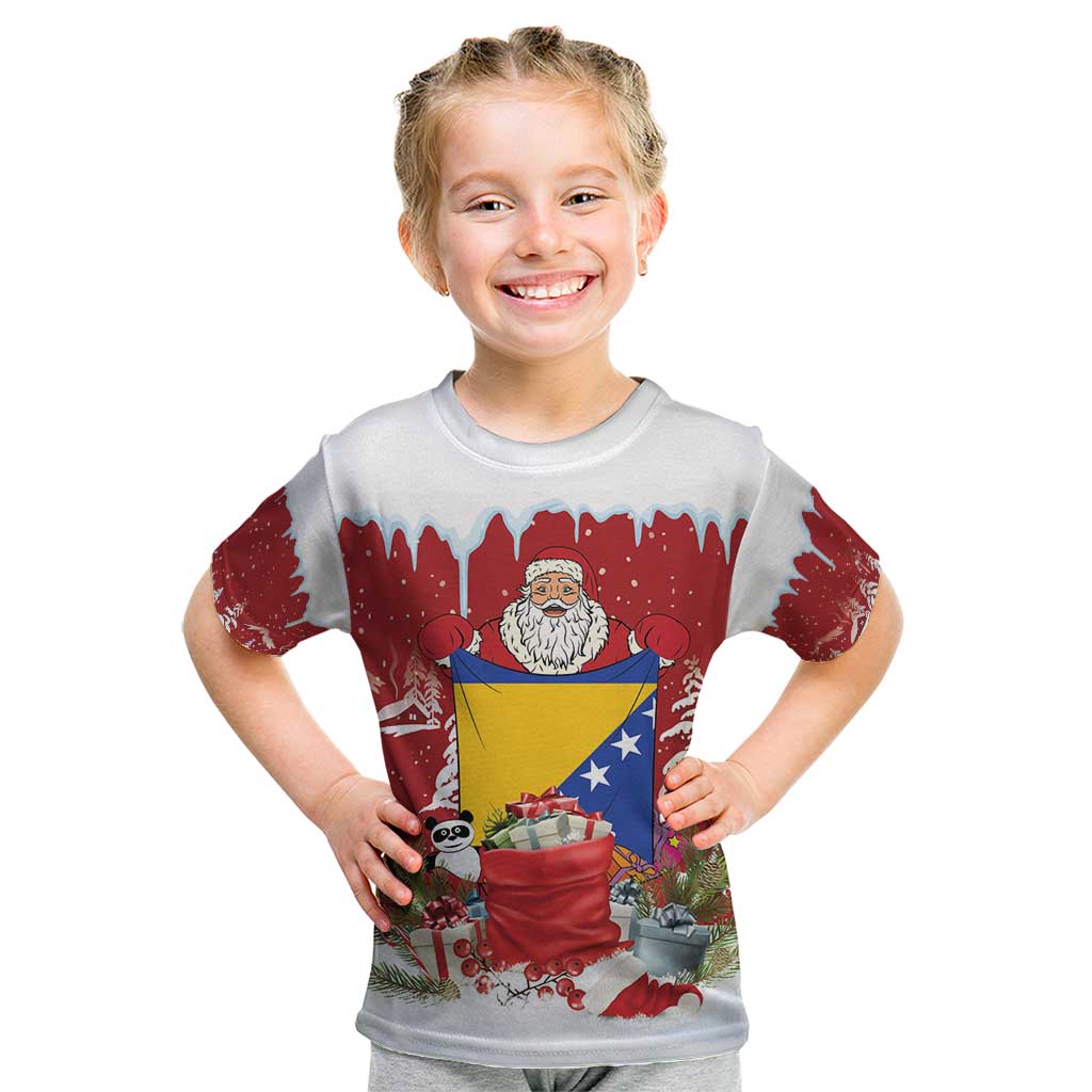 Bosnia and Herzegovina Christmas Kid T Shirt Santa With National Flag - Wonder Print Shop