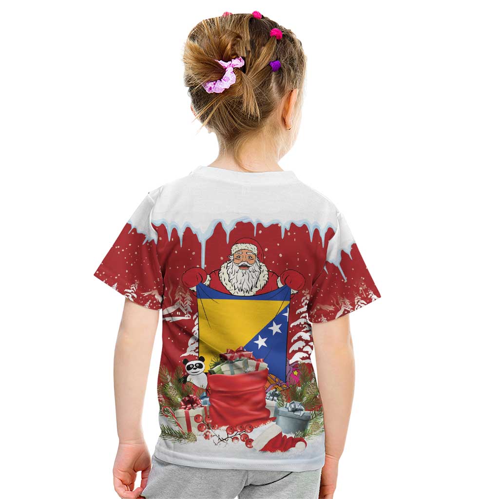 Bosnia and Herzegovina Christmas Kid T Shirt Santa With National Flag - Wonder Print Shop
