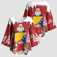 Bosnia and Herzegovina Christmas Kimono Sleeve Blouse Santa With National Flag - Wonder Print Shop