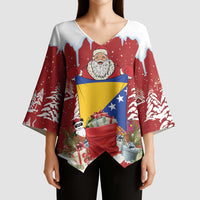 Bosnia and Herzegovina Christmas Kimono Sleeve Blouse Santa With National Flag - Wonder Print Shop
