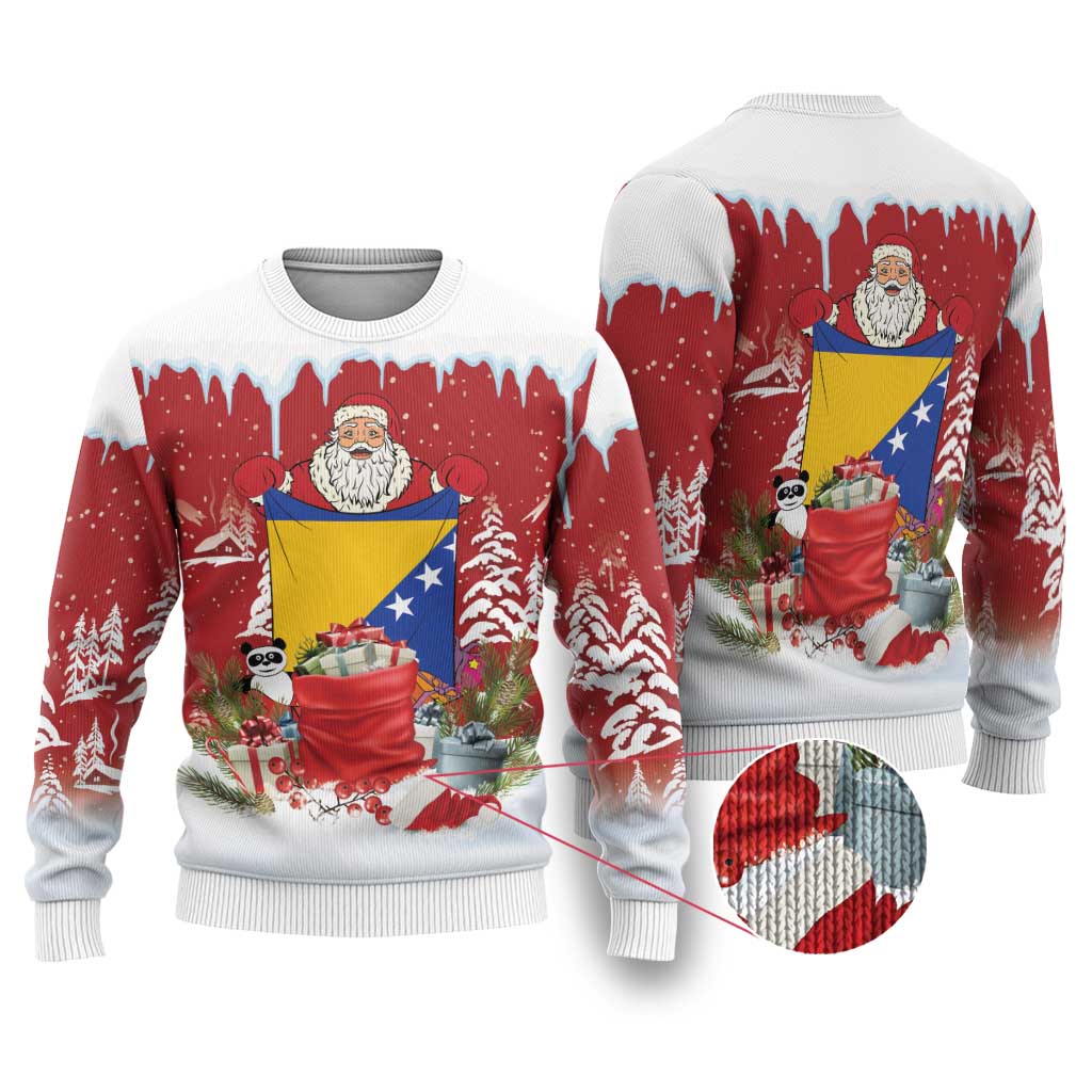 Bosnia and Herzegovina Christmas Ugly Christmas Sweater Santa With National Flag - Wonder Print Shop
