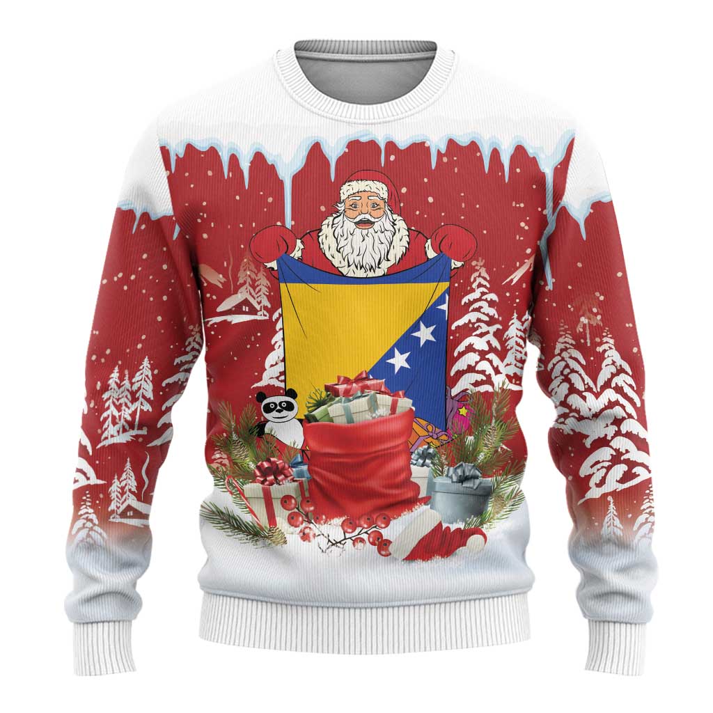 Bosnia and Herzegovina Christmas Ugly Christmas Sweater Santa With National Flag - Wonder Print Shop