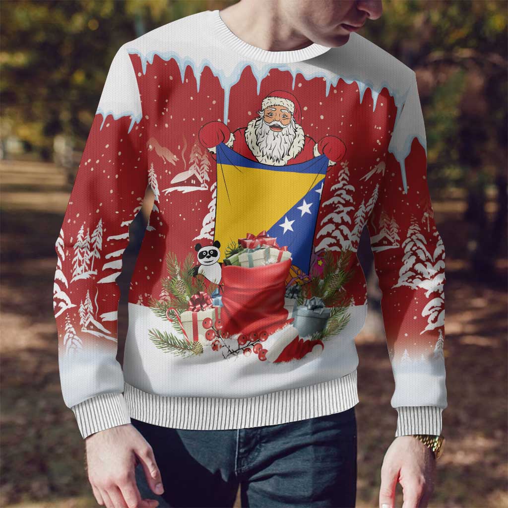Bosnia and Herzegovina Christmas Ugly Christmas Sweater Santa With National Flag - Wonder Print Shop