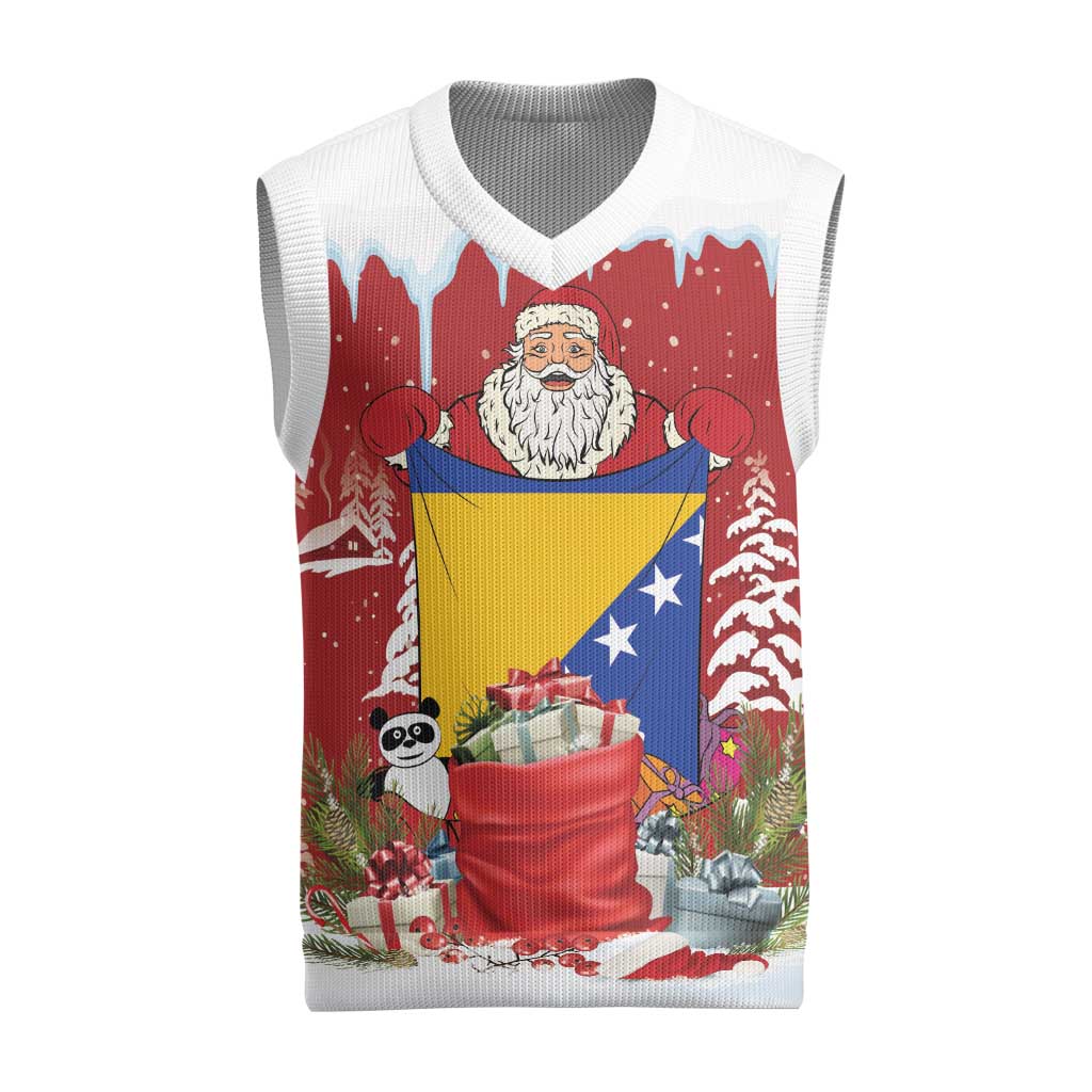 Bosnia and Herzegovina Christmas Knitted V-Neck Vest Santa With National Flag - Wonder Print Shop