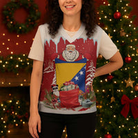 Bosnia and Herzegovina Christmas Knitted V-Neck Vest Santa With National Flag - Wonder Print Shop