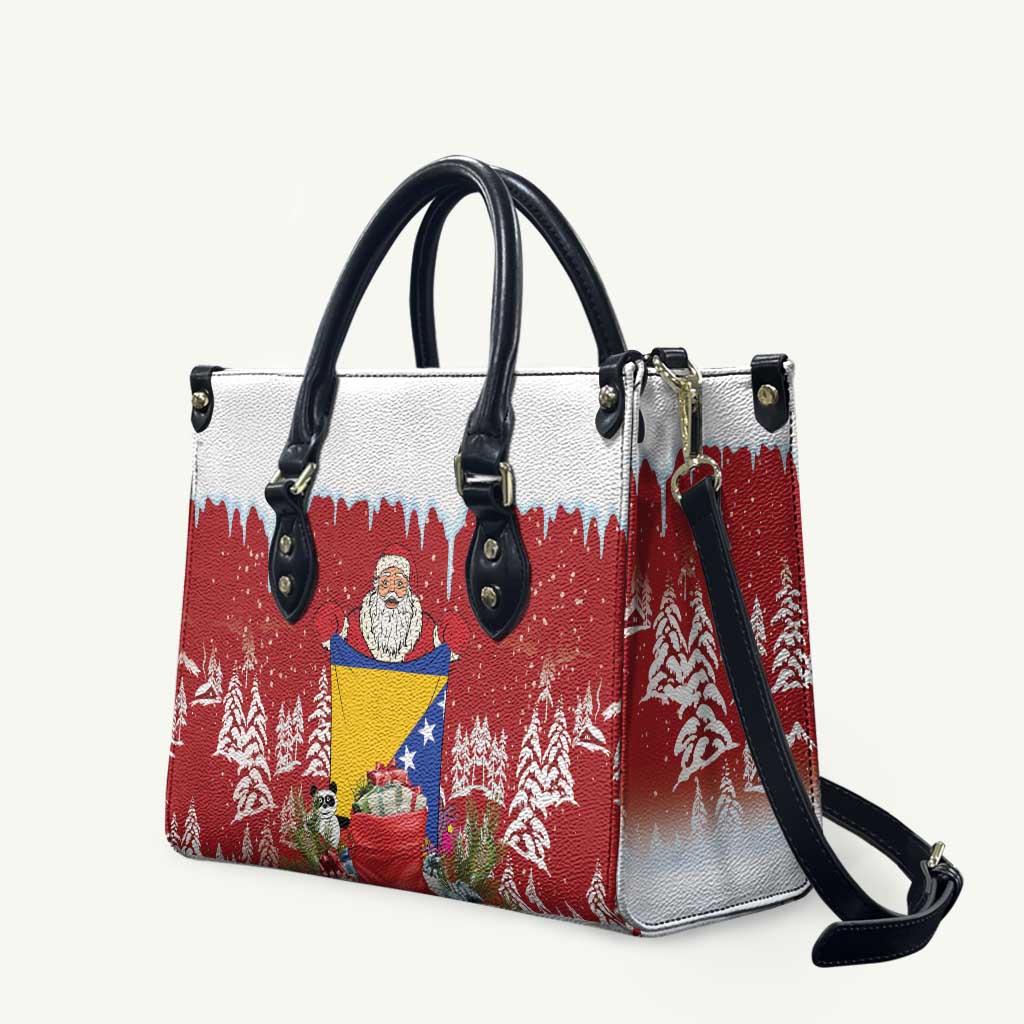 Bosnia and Herzegovina Christmas Leather Bag Santa With National Flag - Wonder Print Shop