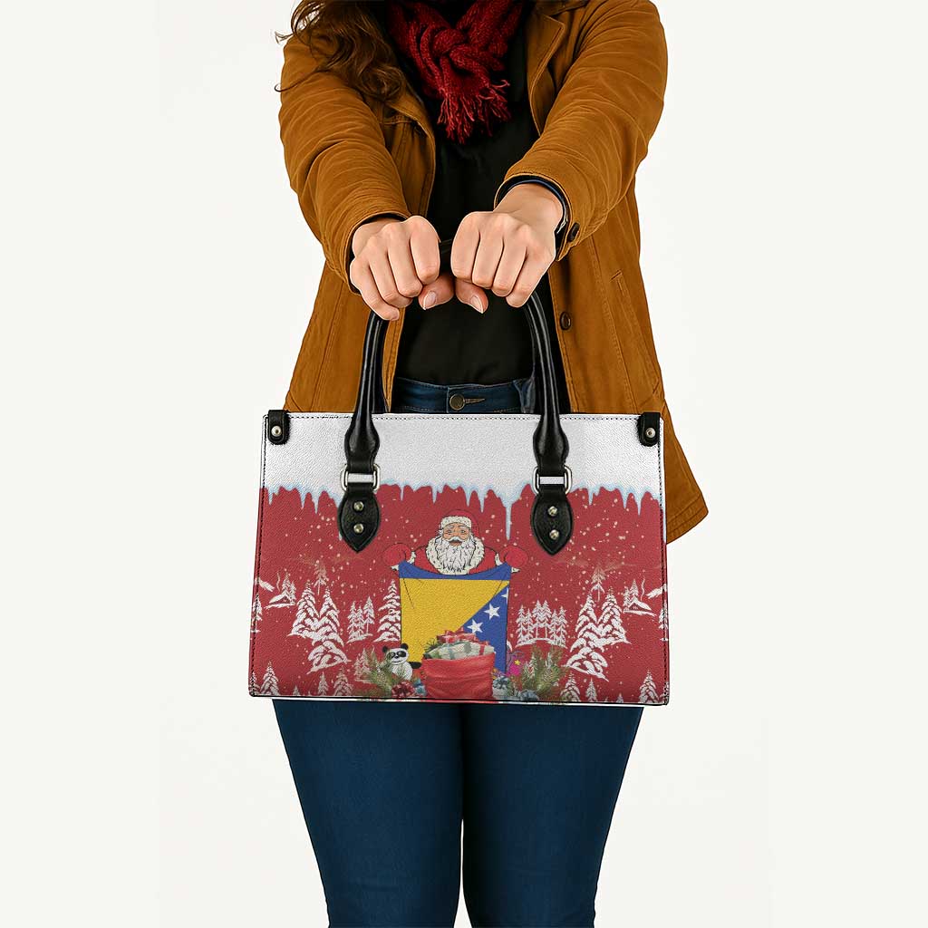 Bosnia and Herzegovina Christmas Leather Bag Santa With National Flag - Wonder Print Shop