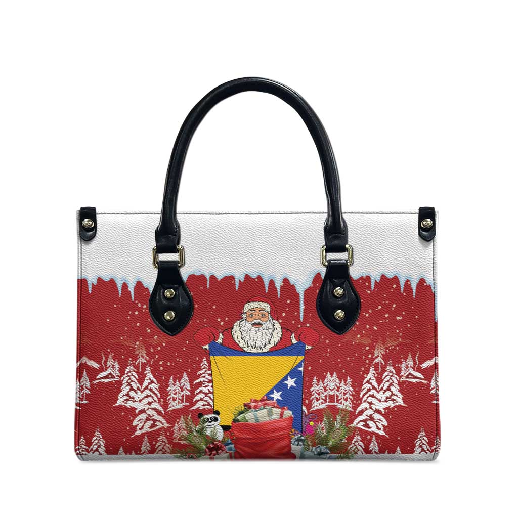 Bosnia and Herzegovina Christmas Leather Bag Santa With National Flag - Wonder Print Shop