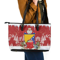 Bosnia and Herzegovina Christmas Leather Tote Bag Santa With National Flag - Wonder Print Shop