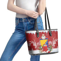 Bosnia and Herzegovina Christmas Leather Tote Bag Santa With National Flag - Wonder Print Shop